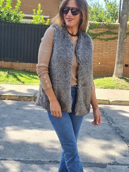 CHAQUETA PIEL GRIS -40% DCTO.