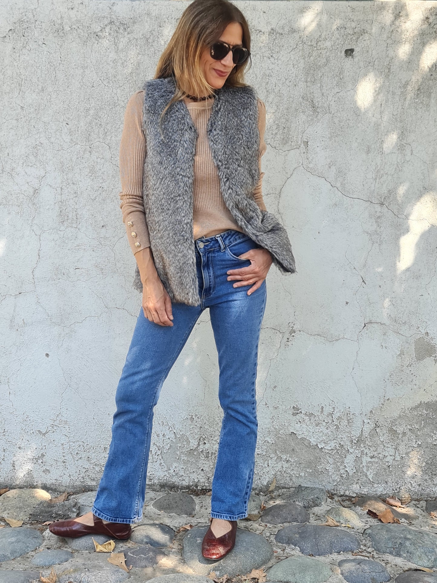 CHAQUETA PIEL GRIS -40% DCTO.