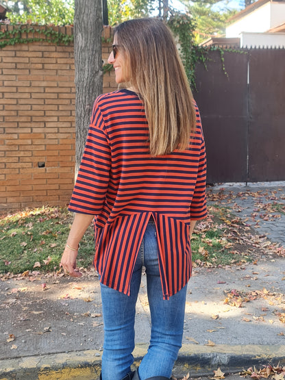 POLERA RAYAS AZUL/ TERRACOTA -50% DCTO