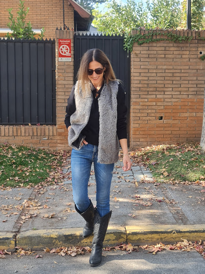 CHAQUETA PIEL GRIS -40% DCTO.