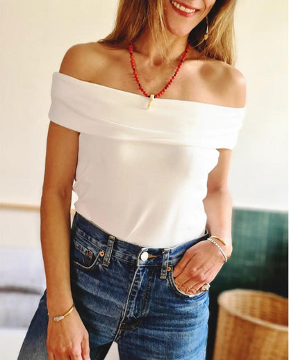 POLERA HOMBROS CAIDOS BLANCA -25% DE DCTO. - Quemepongo
