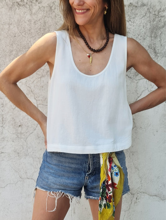 BLUSA LINO JUANA BLANCO -50%DCTO