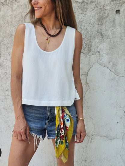 BLUSA LINO JUANA BLANCO -50%DCTO
