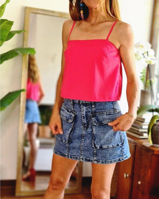 BLUSA CROP FUCSIA -60% DE DCTO. - Quemepongo