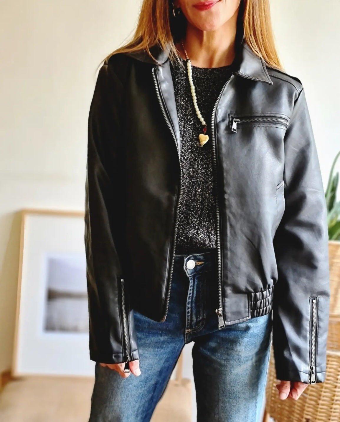 CHAQUETA ECO CUERO CAFE OSCURO -15% DE DCTO. - Quemepongo