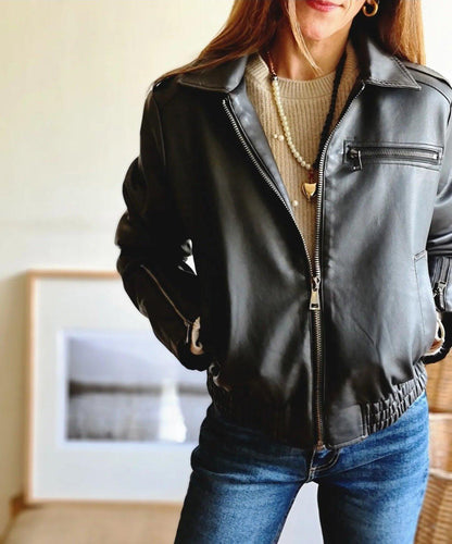 CHAQUETA ECO CUERO CAFE OSCURO -15% DE DCTO. - Quemepongo
