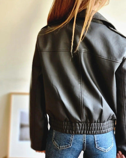 CHAQUETA ECO CUERO CAFE OSCURO -15% DE DCTO. - Quemepongo