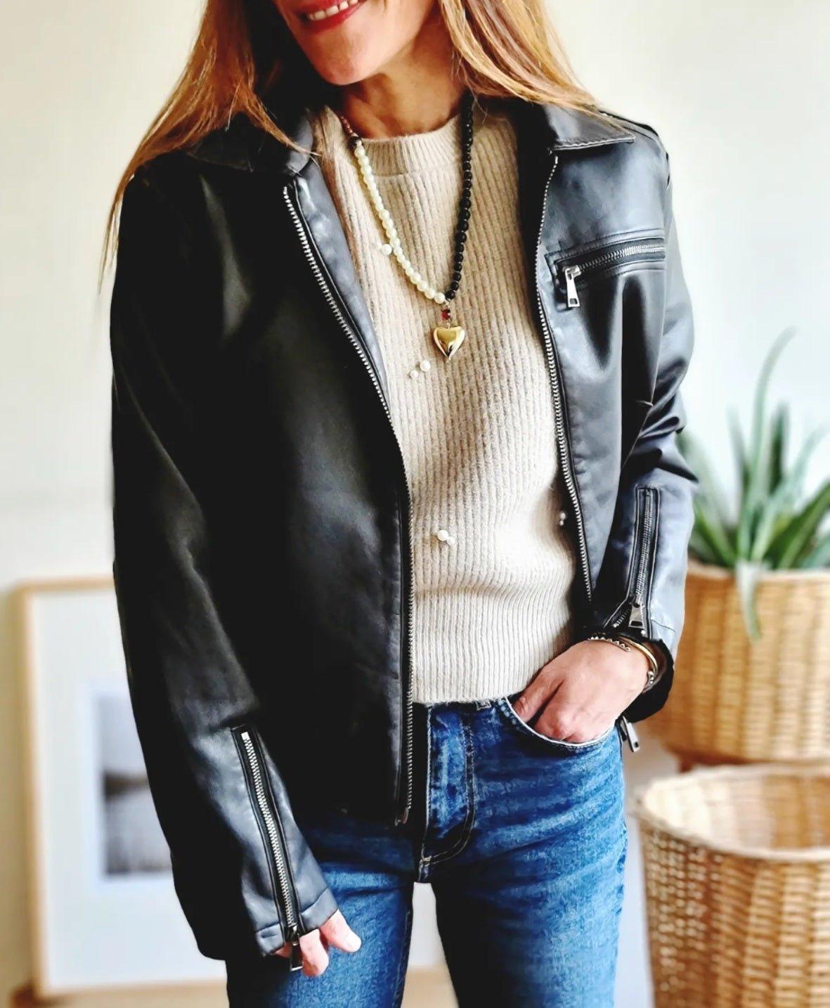 CHAQUETA ECO CUERO CAFE OSCURO -15% DE DCTO. - Quemepongo