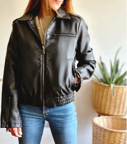 CHAQUETA ECO CUERO CAFE OSCURO -15% DE DCTO. - Quemepongo