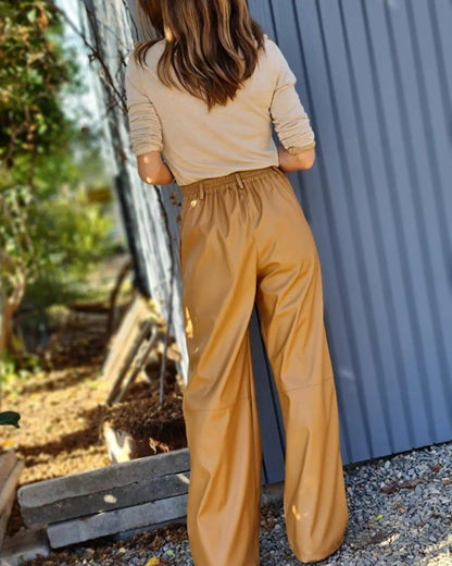 PALAZZO ECO CUERO CAMEL -15% DE DCTO. - Quemepongo